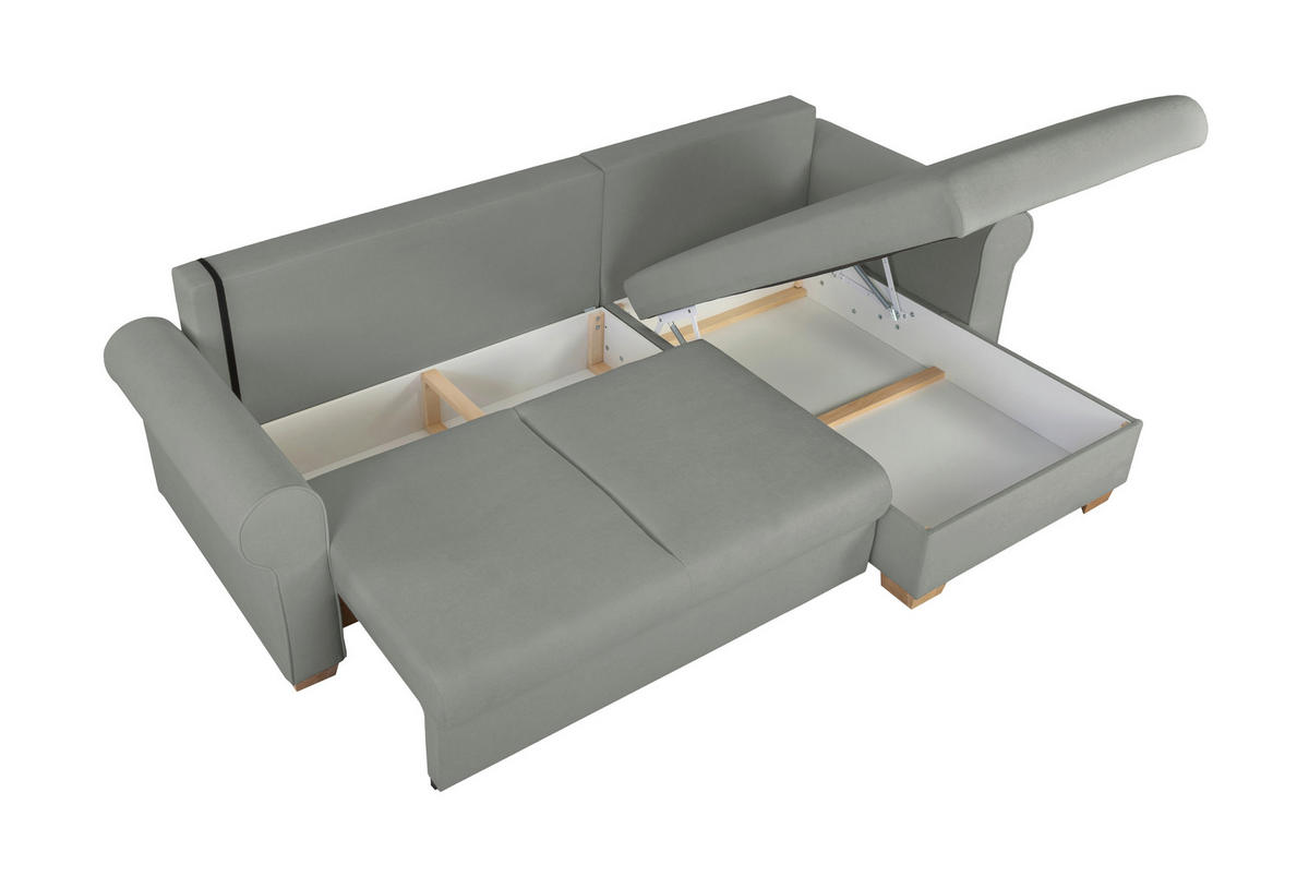 ECKSOFA in Dunkelgrau  - Dunkelgrau/Buchefarben, Design, Holz/Textil (266/161cm) - MID.YOU