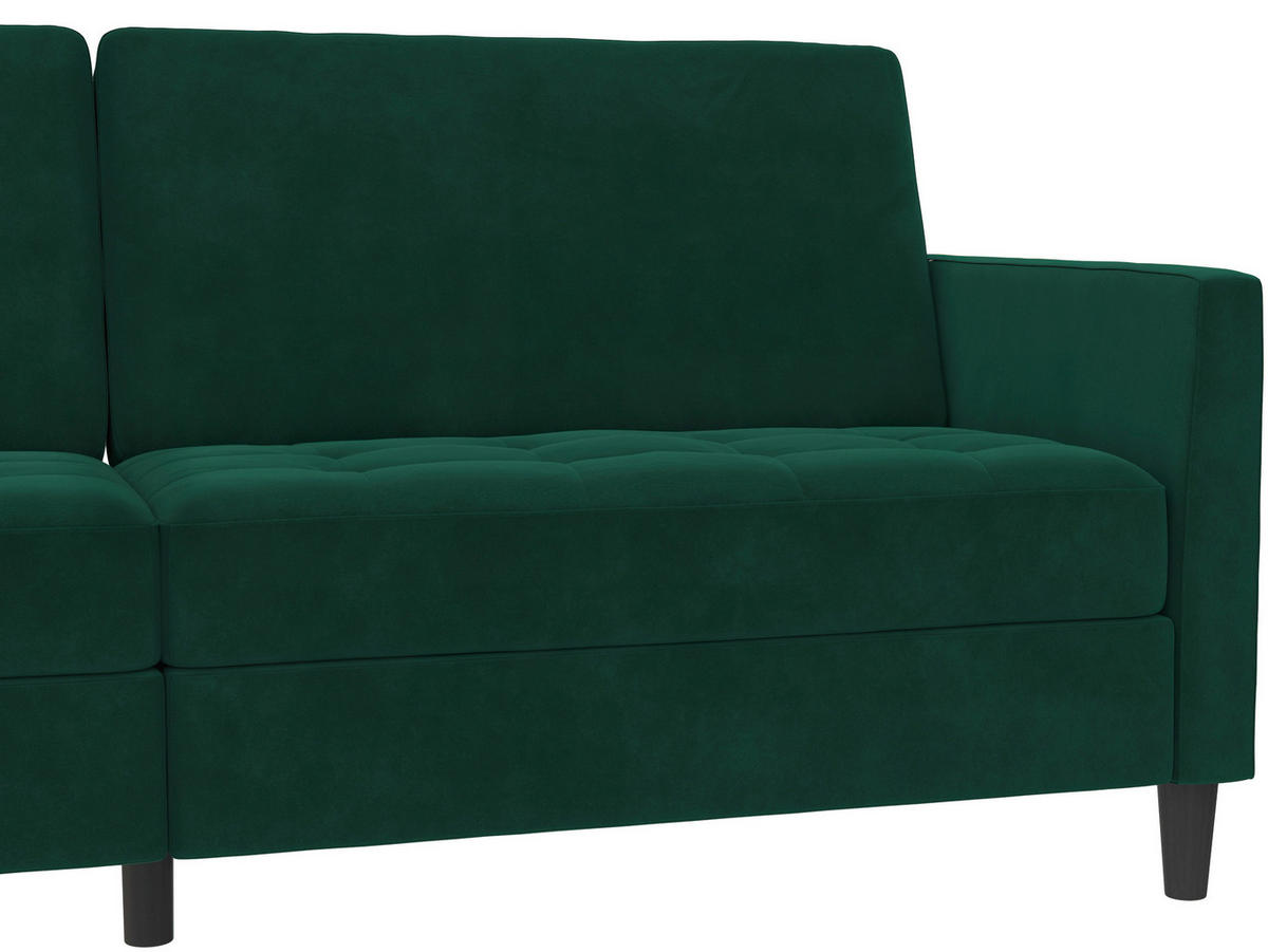 SCHLAFSOFA Velours Dunkelgrün  - Dunkelgrün/Schwarz, Basics, Kunststoff/Textil (207/86/86cm) - Livetastic