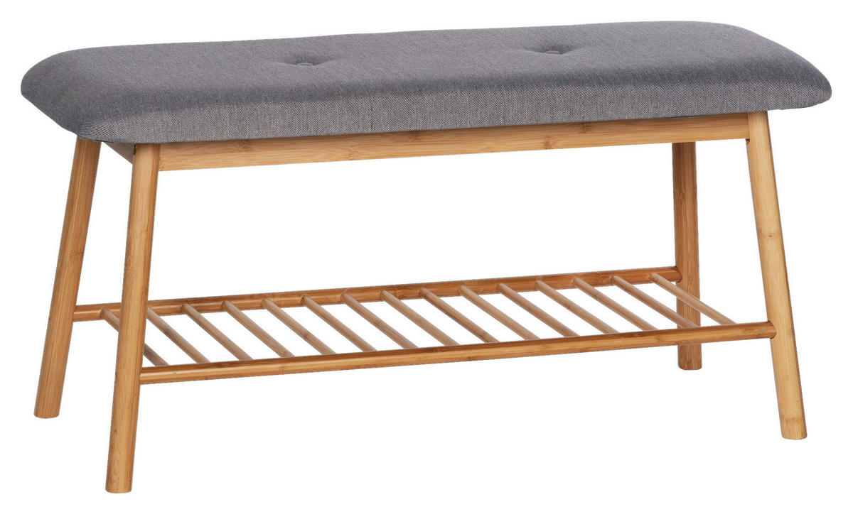 HOCKERBANK 90/45/34 cm Grau Bambus  - Grau, Basics, Holz/Textil (90/45/34cm) - Wenko