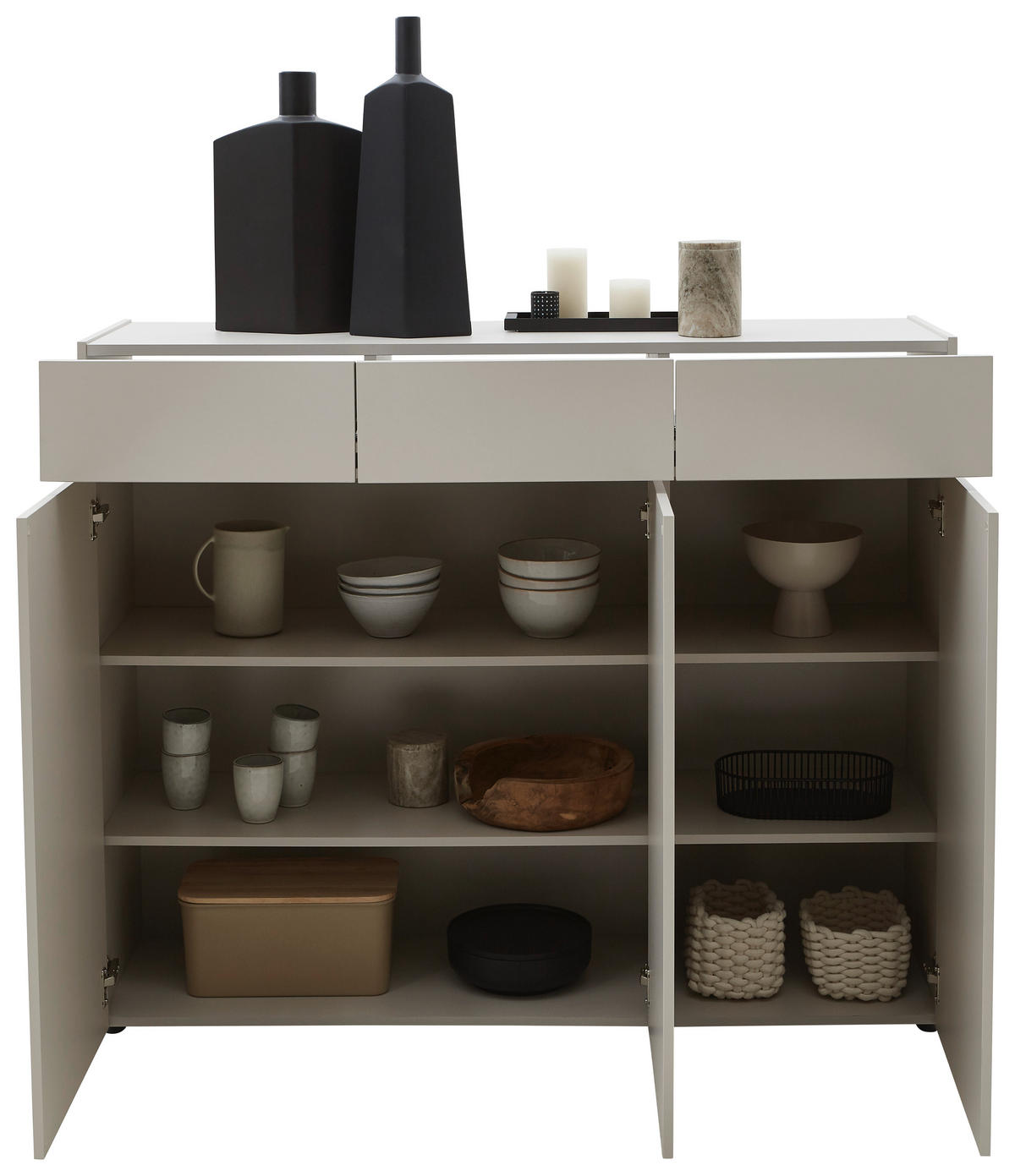 TÁLALÓSZEKRÉNY 135/111/40 cm  - kasmírszínű/fekete, Design, műanyag/faalapú anyag (135/111/40cm) - Voleo