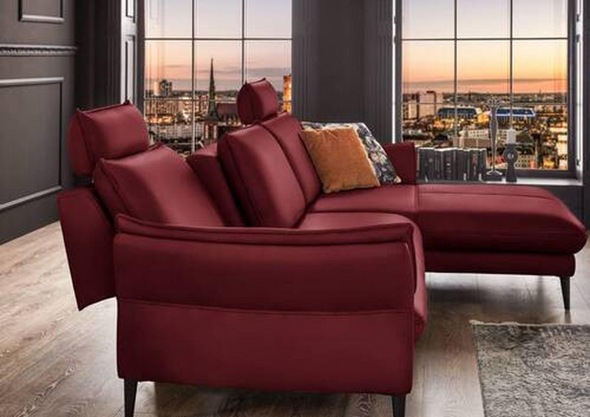 ECKSOFA in Echtleder Rot  - Rot/Schwarz, Design, Leder/Metall (334/172cm) - Valdera