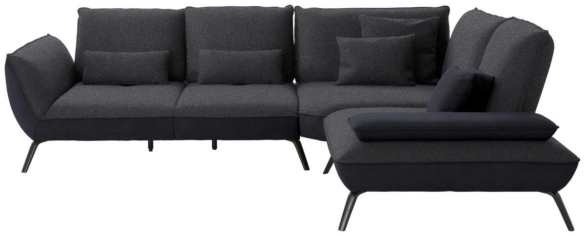 ECKSOFA in Flachgewebe Anthrazit  - Anthrazit/Schwarz, Design, Textil/Metall (310/250cm) - Moderano
