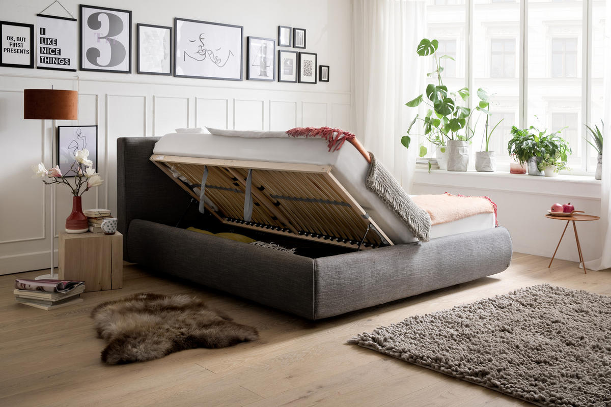 POLSTERBETT 180/200 cm  in Anthrazit  - Anthrazit/Naturfarben, Modern, Holz/Textil (180/200cm) - Livetastic