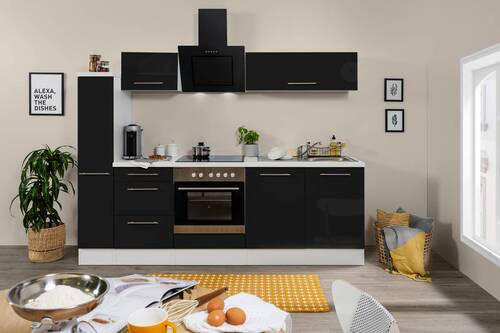 KÜCHENBLOCK 240 cm in Schwarz, Weiss - Weiss/Alufarben, Konventionell, Holzwerkstoff (240cm) - Respekta