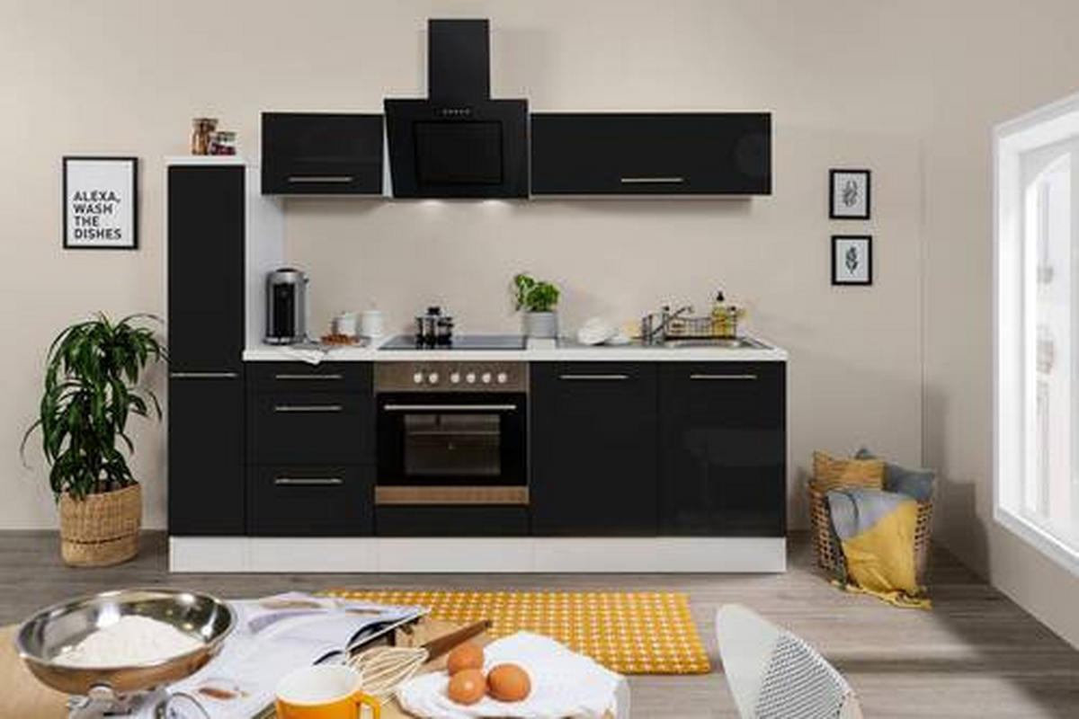 KÜCHENBLOCK 240 cm   in Schwarz, Weiß  - Alufarben/Schwarz, KONVENTIONELL, Holzwerkstoff (240cm) - Respekta