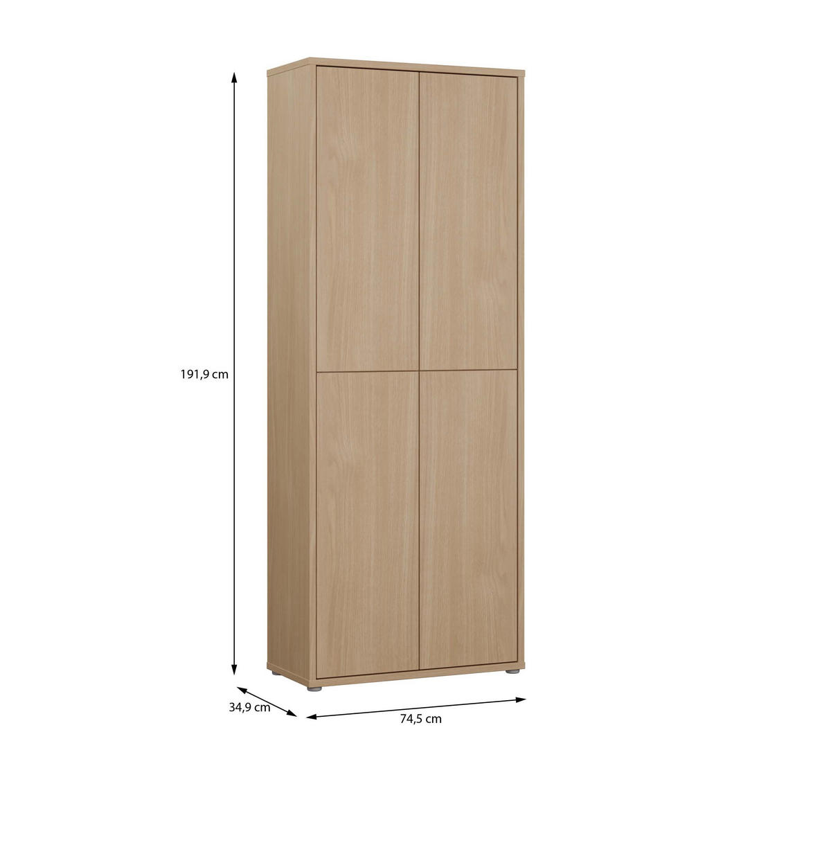 SCHUHSCHRANK Eichefarben  - Eichefarben/Grau, MODERN, Holzwerkstoff/Kunststoff (74,5/191.9/34,9cm) - Carryhome