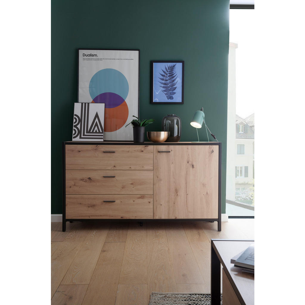 Thumbnail - Carryhome Sideboard, Anthrazit, Eiche, Holzwerkstoff, 1 Fächer, 3 Schubladen, 146x83x40 cm, Beimöbel erhältlich, stehend...