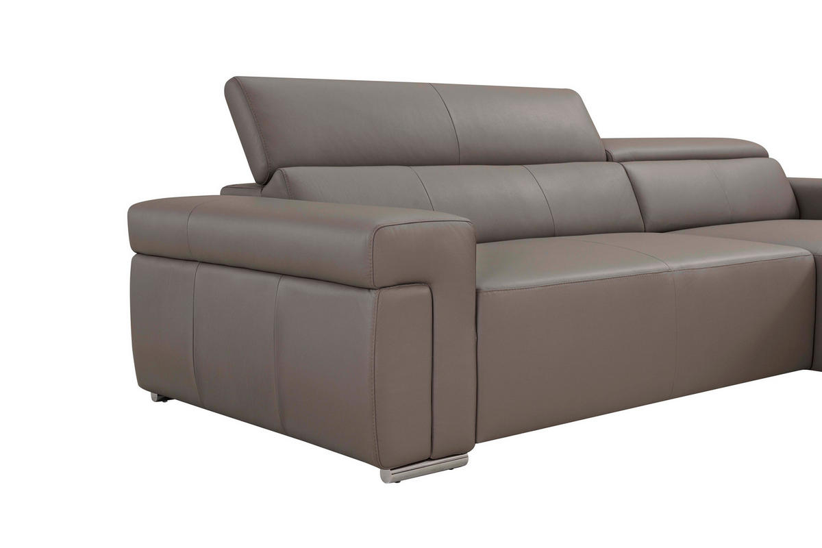 ECKSOFA inkl. Funktion DUA Grau Echtleder  - Chromfarben/Grau, Design, Leder/Metall (293/170cm) - Novel
