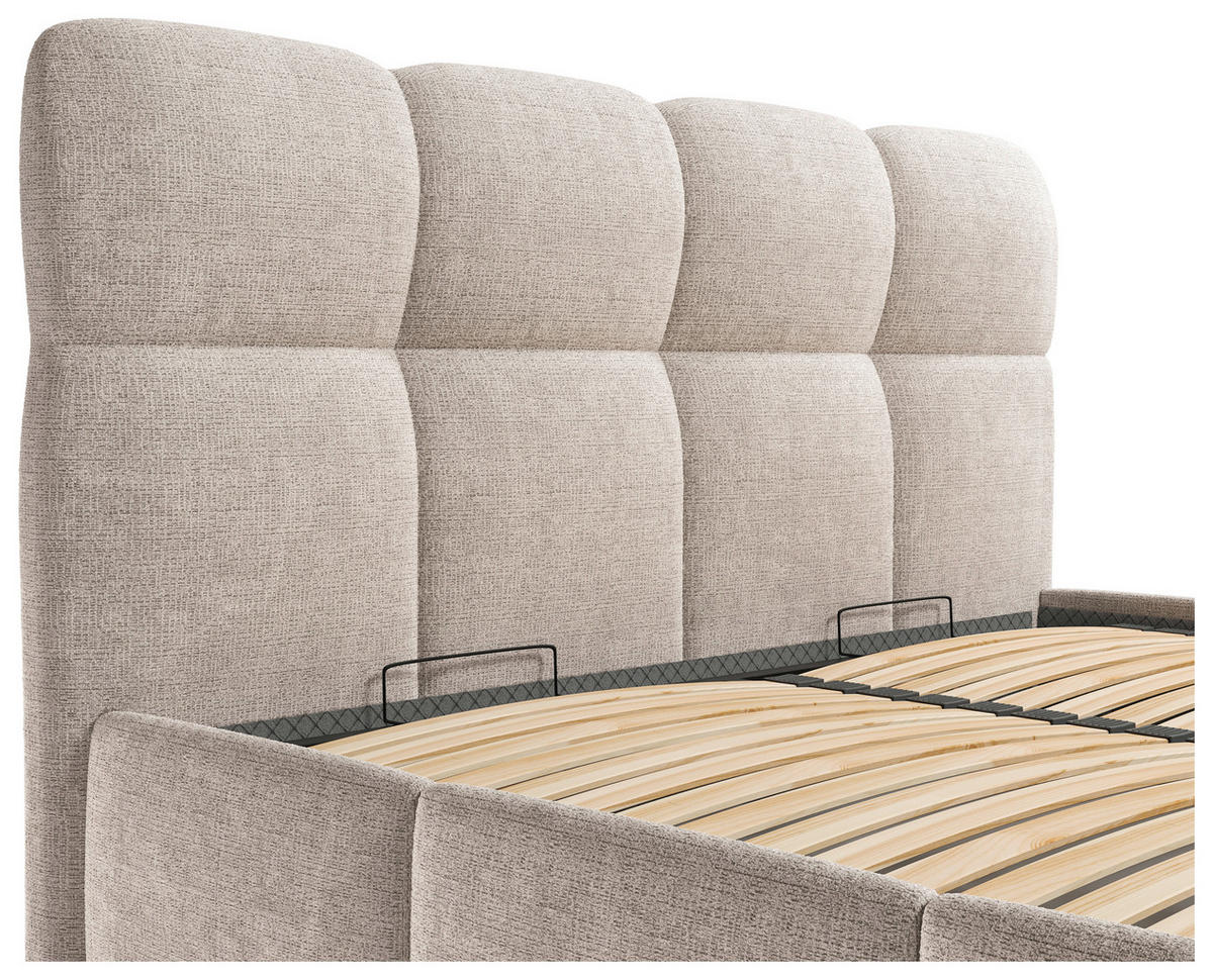 POLSTERBETT 140/200 cm,  in Beige, gepolstertes Kopfteil, Lattenrost,  - Beige/Schwarz, Design, Holz/Textil (140/200cm) - Chameo
