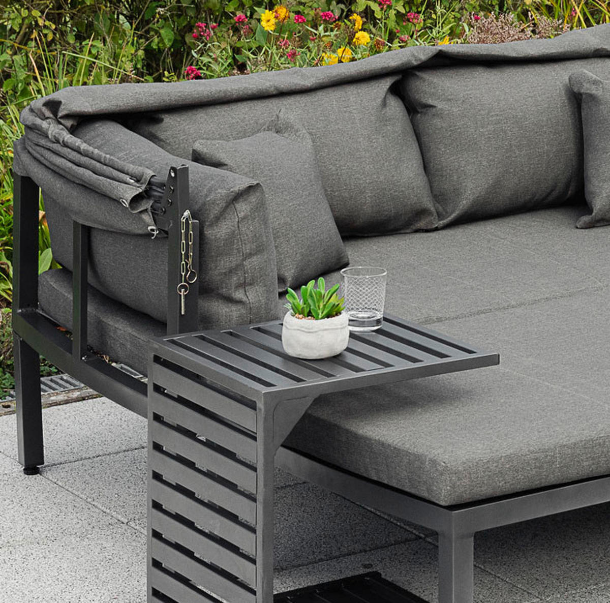 LOUNGEGARNITUR Aluminium  - Graphitfarben/Grau, KONVENTIONELL, Textil/Metall (175/148/80cm) - Gardenson