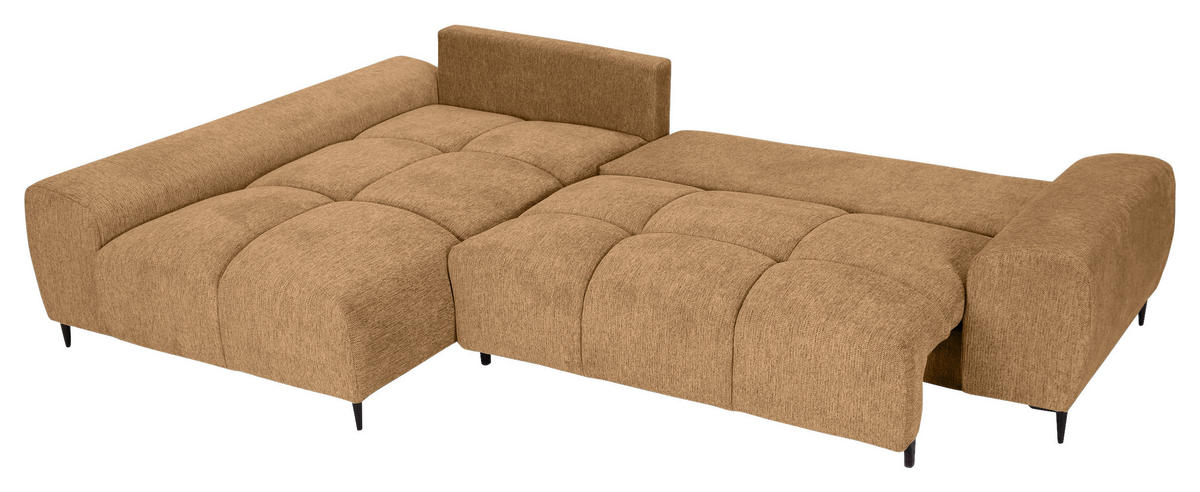 ECKSOFA Cognac Flachgewebe  - Cognac/Schwarz, KONVENTIONELL, Textil/Metall (180/295cm) - Carryhome