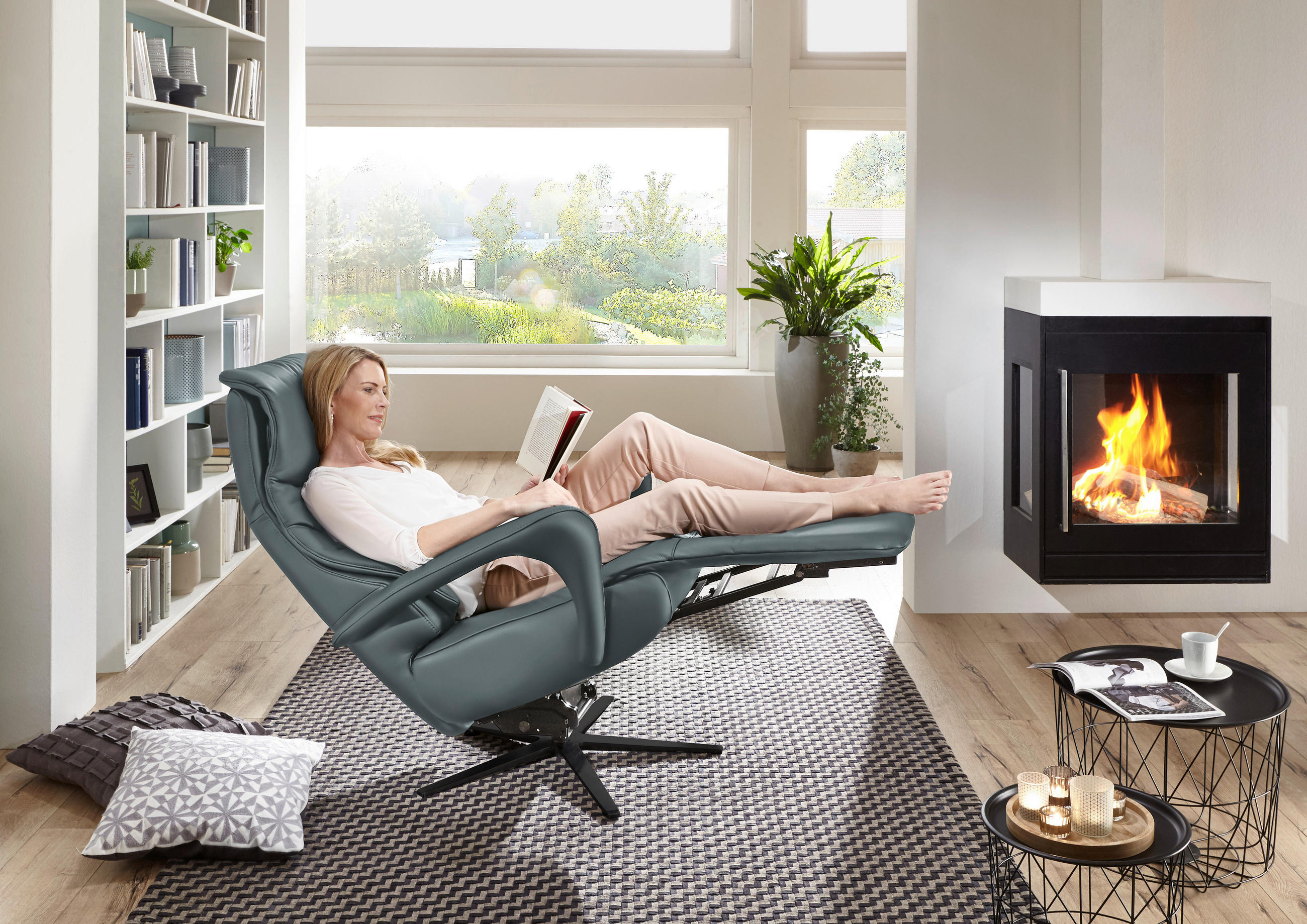 RELAXSESSEL in Leder Blaugrau  - Blaugrau/Schwarz, Design, Leder/Metall (75/106/88cm) - Dieter Knoll
