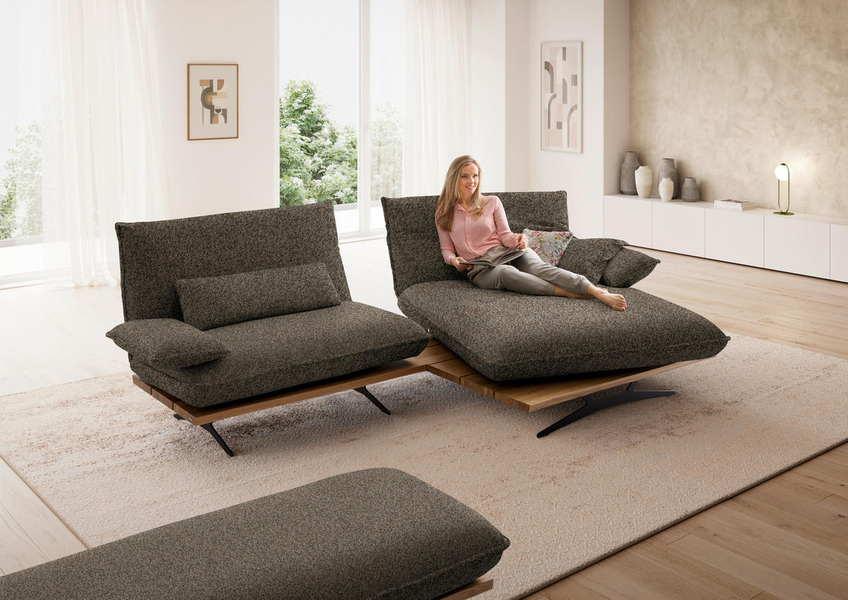 ECKSOFA Chenille, Flachgewebe Braun, Wildeiche  - Wildeiche/Schwarz, Design, Holz/Textil (284/161cm) - Koinor
