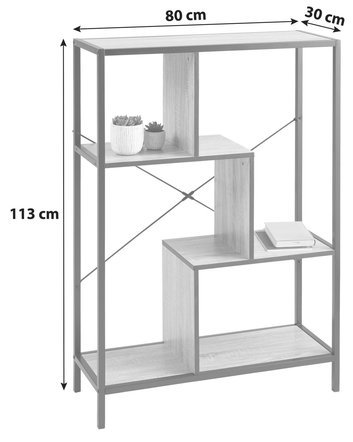 REGAL  80/113/30 cm Schwarz, Eichefarben  - Eichefarben/Schwarz, LIFESTYLE, Holzwerkstoff/Metall (80/113/30cm) - MID.YOU