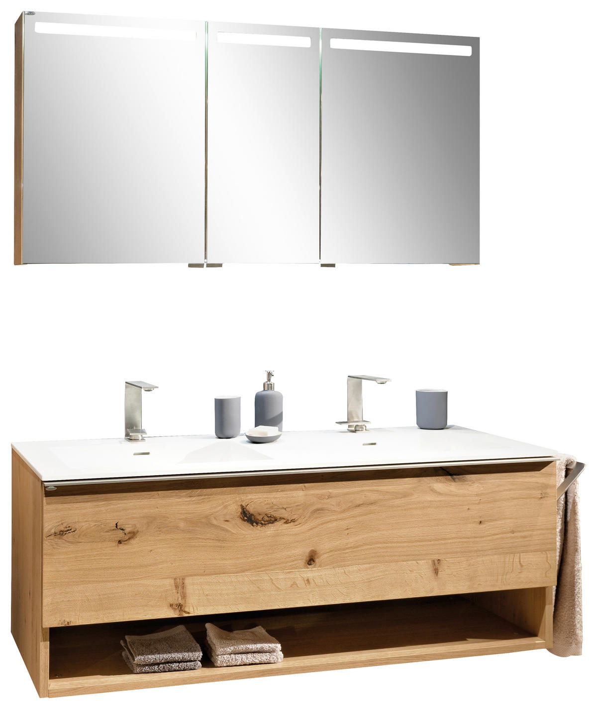 BADEZIMMER  in 128,4 cm  - Eichefarben/Weiß, Design, Glas/Holz (128,4cm) - Voglauer