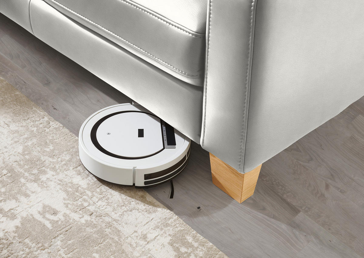 ECKSOFA in Echtleder Weiss  - Eiche Bianco/Weiss, Konventionell, Leder/Holz (235/257cm) - Valdera