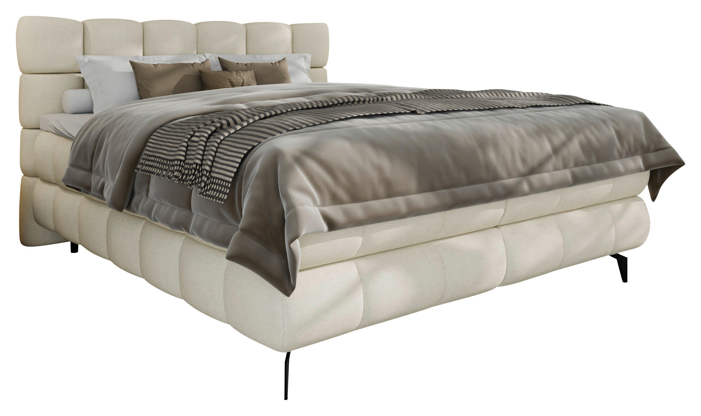 BOXBETT 160/200 cm,  in Weiß, Bettkasten, Topper, H3 + H3 = fest  - Schwarz/Weiß, Trend, Textil/Metall (160/200cm) - Esposa