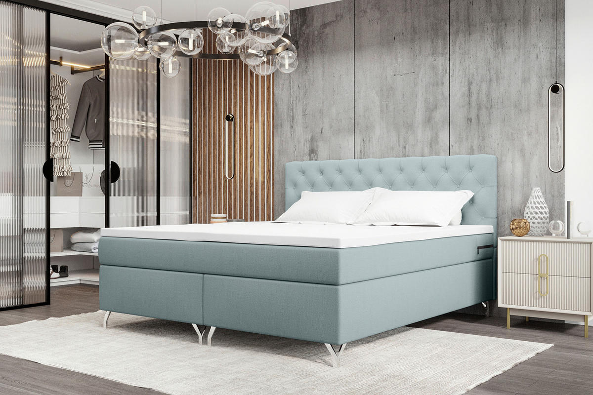 BOXSPRINGBETT 160/200 cm  in Hellgrau  - Chromfarben/Hellgrau, KONVENTIONELL, Textil/Metall (160/200cm) - Boxxx