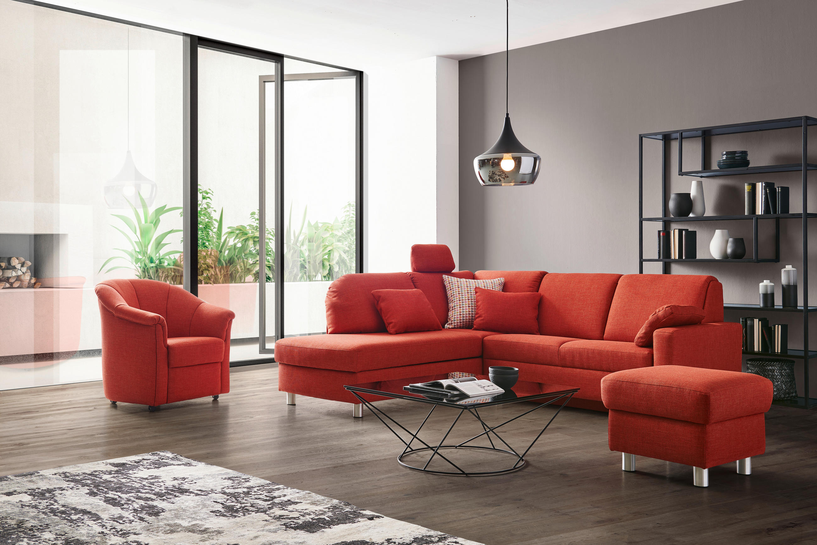 ECKSOFA in Chenille Orange  208/227 cm  - Alufarben/Orange, KONVENTIONELL, Textil/Metall (208/227cm) - Sedda