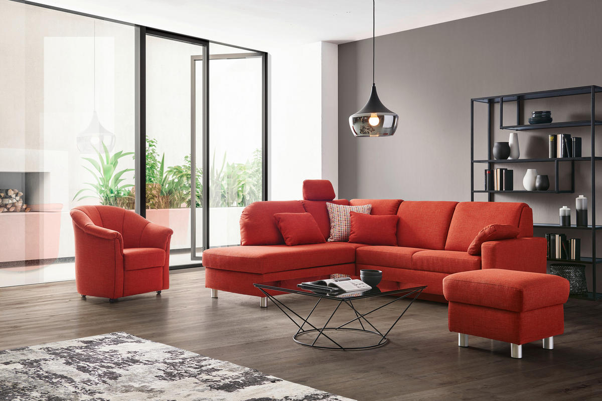 ECKSOFA in Chenille Orange  208/227 cm  - Alufarben/Orange, KONVENTIONELL, Textil/Metall (208/227cm) - Sedda