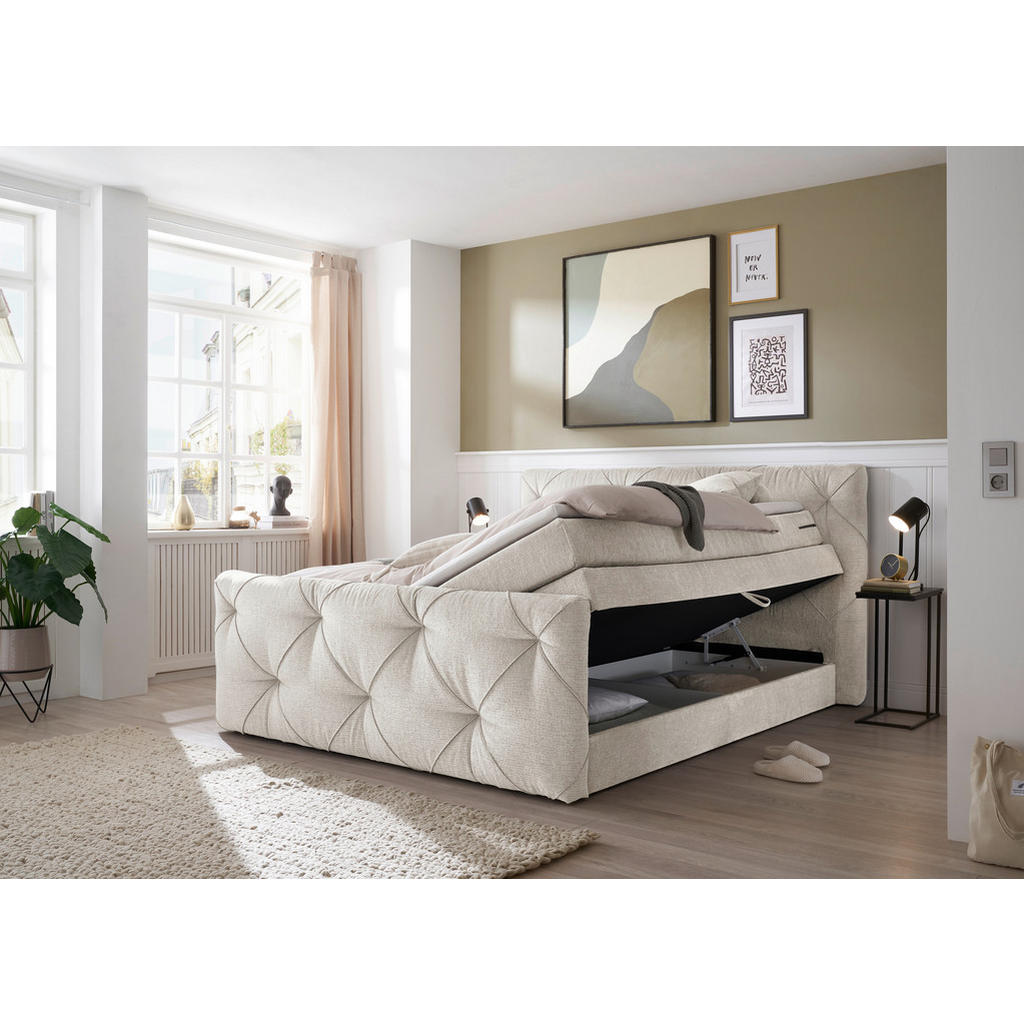 Thumbnail - Boxxx Boxspringbett, Creme, Textil, H2, Höhe ca. 18 cm, 180x200 cm, Schlafzimmer, Betten, Doppelbetten