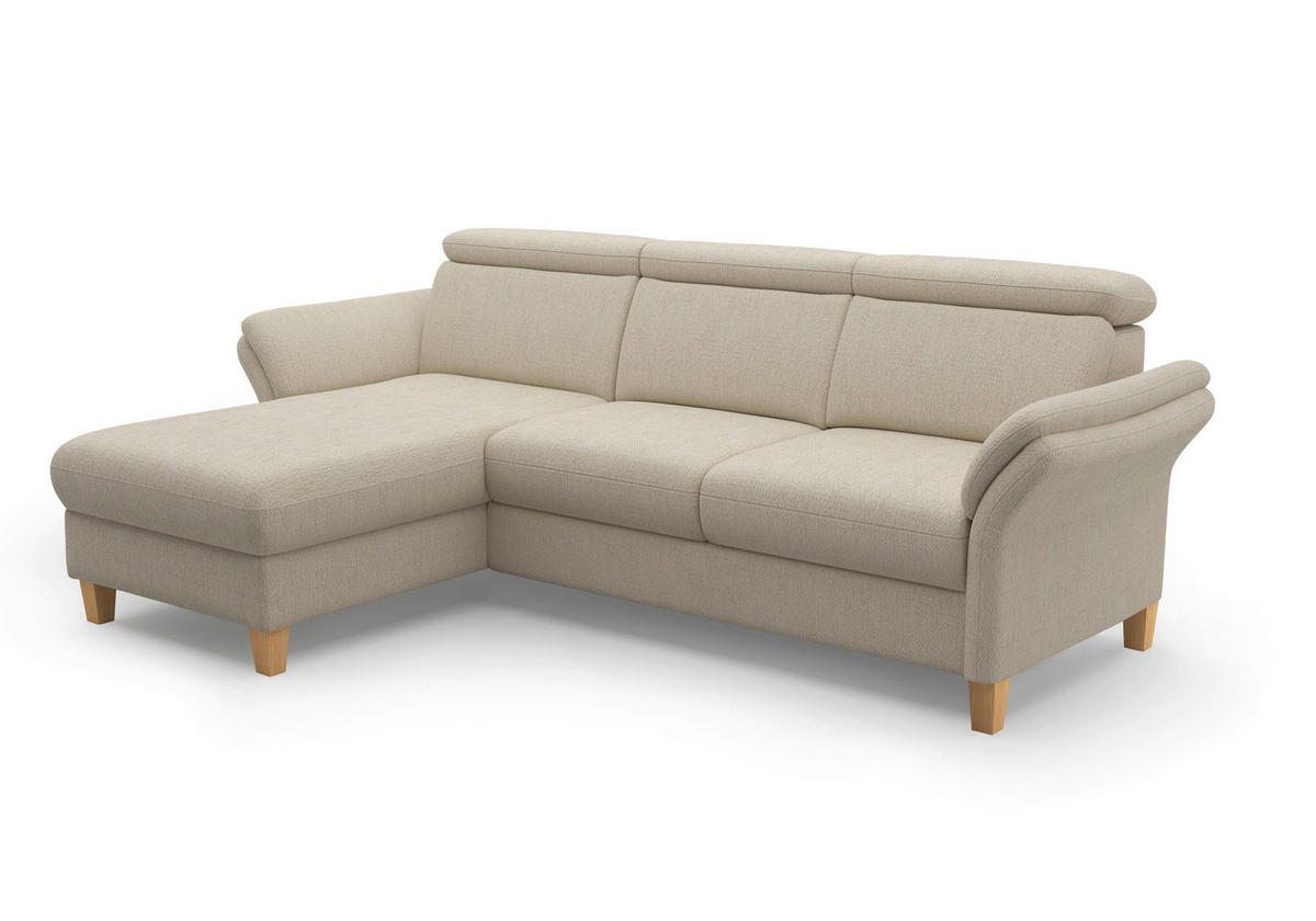 ECKSOFA GLENDALE E in Chenille Sandfarben  166/253 cm  - Sandfarben/Eichefarben, KONVENTIONELL, Holz/Textil (166/253cm) - Sit & More