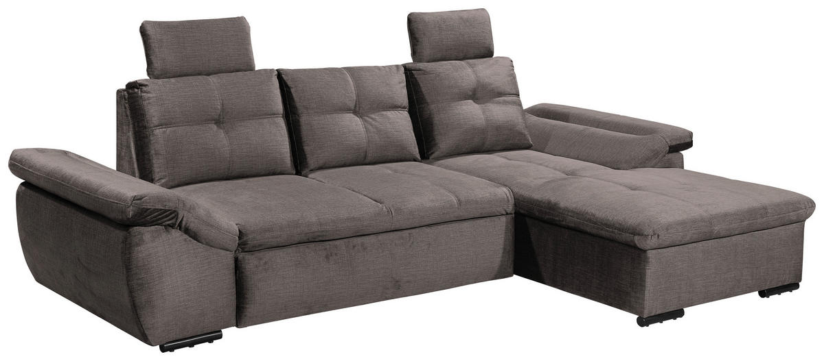 ECKSOFA in Mikrovelours Graubraun  - Graubraun/Schwarz, Konventionell, Kunststoff/Textil (275/170cm) - Carryhome
