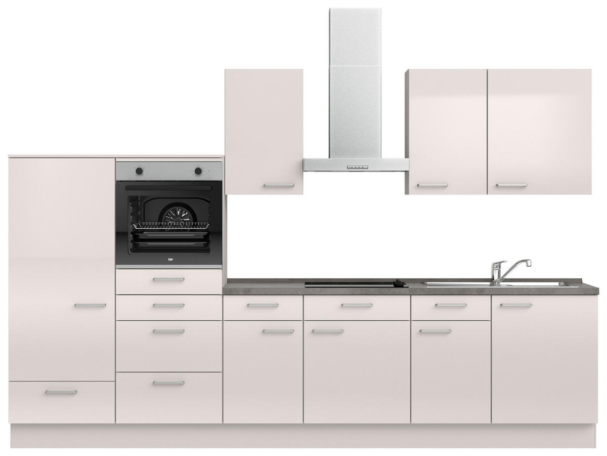 KÜCHENBLOCK Flash 330 cm  in Schieferfarben, Seidengrau  - Schieferfarben/Edelstahlfarben, MODERN, Holzwerkstoff/Metall (330cm) - Nobilia