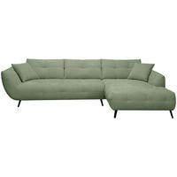 ECKSOFA 320/215 cm  in Chenille Salbeigrün Armlehnenkissen, Rücken echt, Sitztiefenverstellung  320/215 cm  - Salbeigrün/Schwarz, KONVENTIONELL, Textil/Metall (320/215cm) - Hom`in