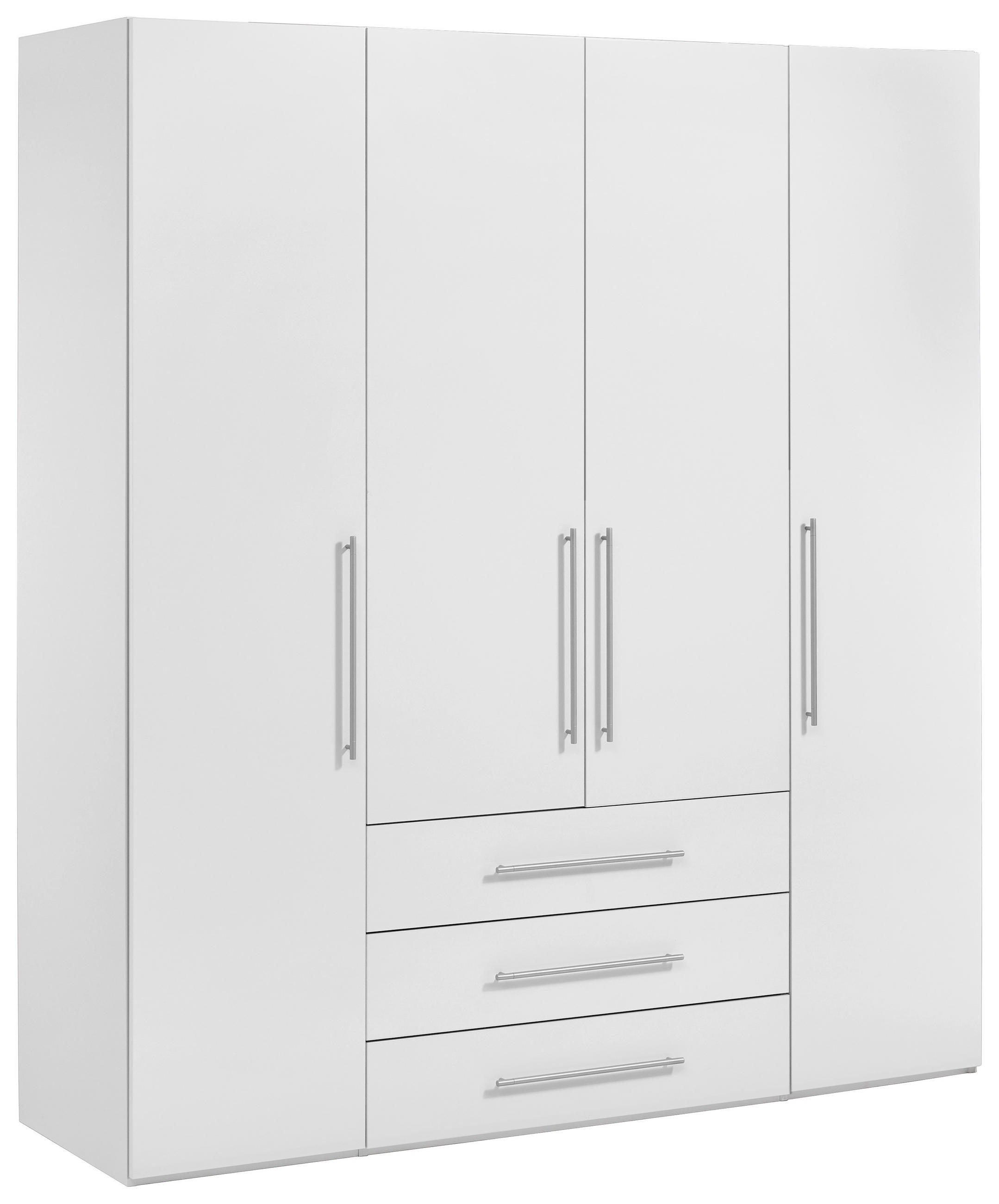 KLEIDERSCHRANK 196/219/59 cm 4-türig Weiß, Weiß Hochglanz  - Weiß Hochglanz/Alufarben, KONVENTIONELL, Holzwerkstoff/Metall (196/219/59cm) - Carryhome