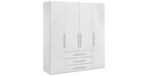 KLEIDERSCHRANK 196/219/59 cm 4-türig  - Weiß Hochglanz/Alufarben, KONVENTIONELL, Holzwerkstoff/Metall (196/219/59cm) - Xora