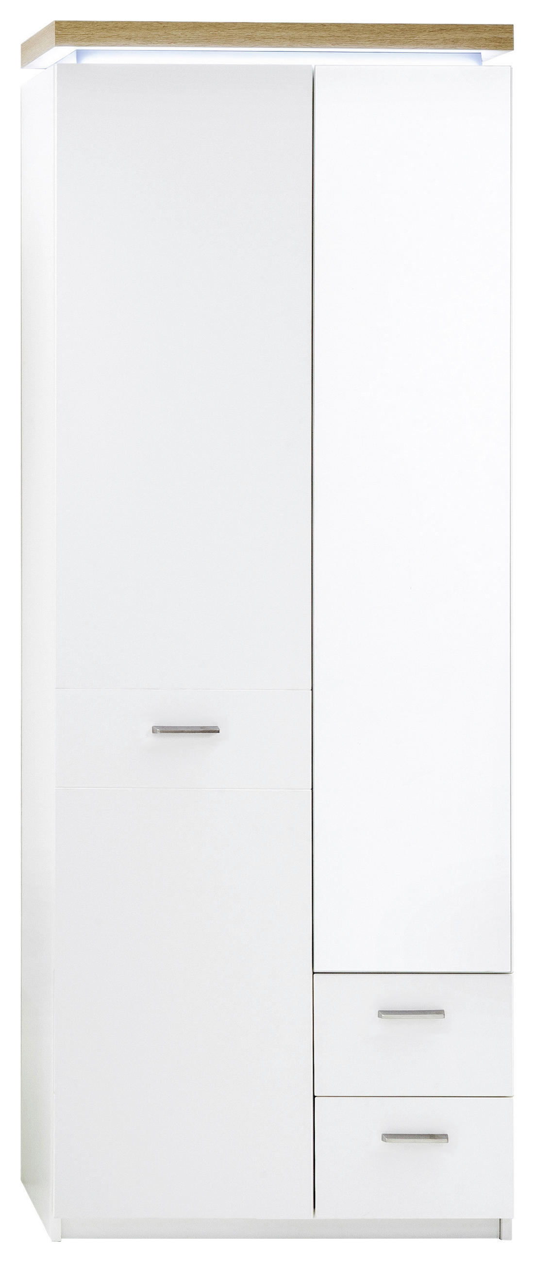 GARDEROBENSCHRANK  in 75/201/38 cm  - Weiss/Eichefarben, Natur, Glas/Holzwerkstoff (75/201/38cm)