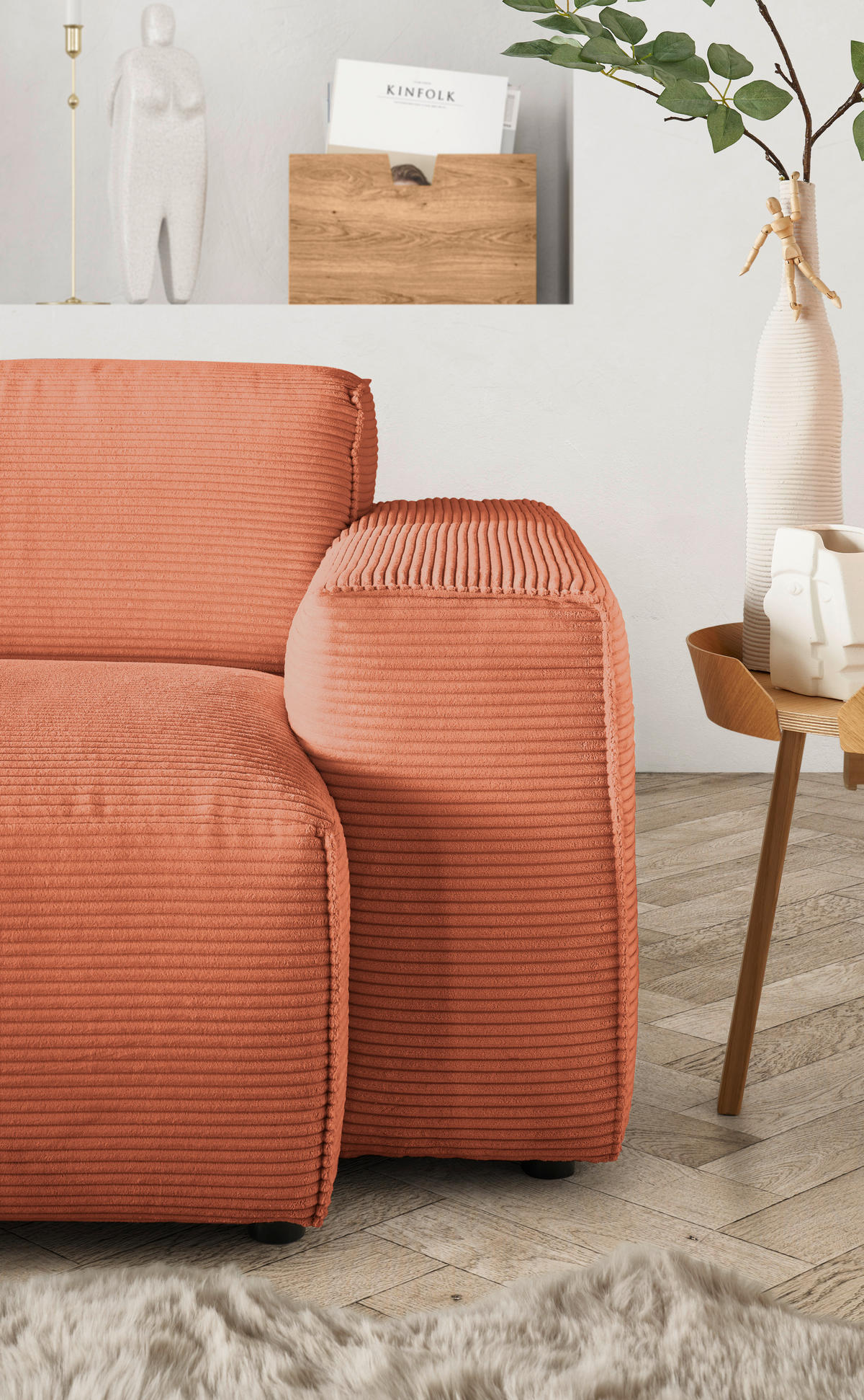 ECKSOFA in Cord Aprikose  189/300 cm  - Aprikose/Schwarz, Design, Kunststoff/Textil (189/300cm) - Pure Home Lifestyle