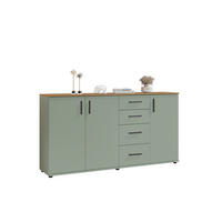 KOMMODE , 160/84/35 cm, 4 Schublade(n)  - Eichefarben/Salbeigrün, Design, Holzwerkstoff/Kunststoff (160/84/35cm) - MID.YOU