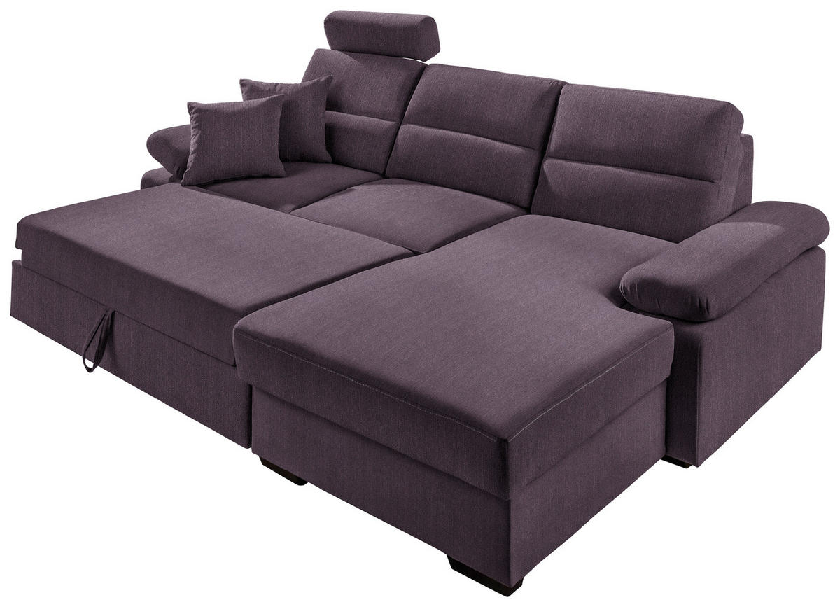 ECKSOFA in Webstoff Violett  258/166 cm  - Dunkelbraun/Violett, KONVENTIONELL, Kunststoff/Textil (258/166cm) - Cantus