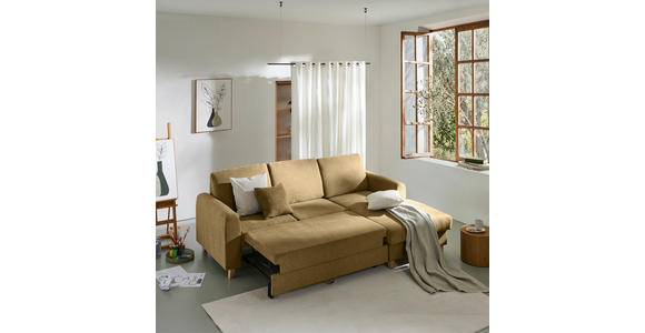ECKSOFA Honig Flachgewebe  inkl. Bettkasten, Schlaffunktion, Rücken echt, Kopfstütze, Liegefläche im Originalstoff  - Buchefarben/Honig, KONVENTIONELL, Holz/Textil (241/166cm) - Carryhome