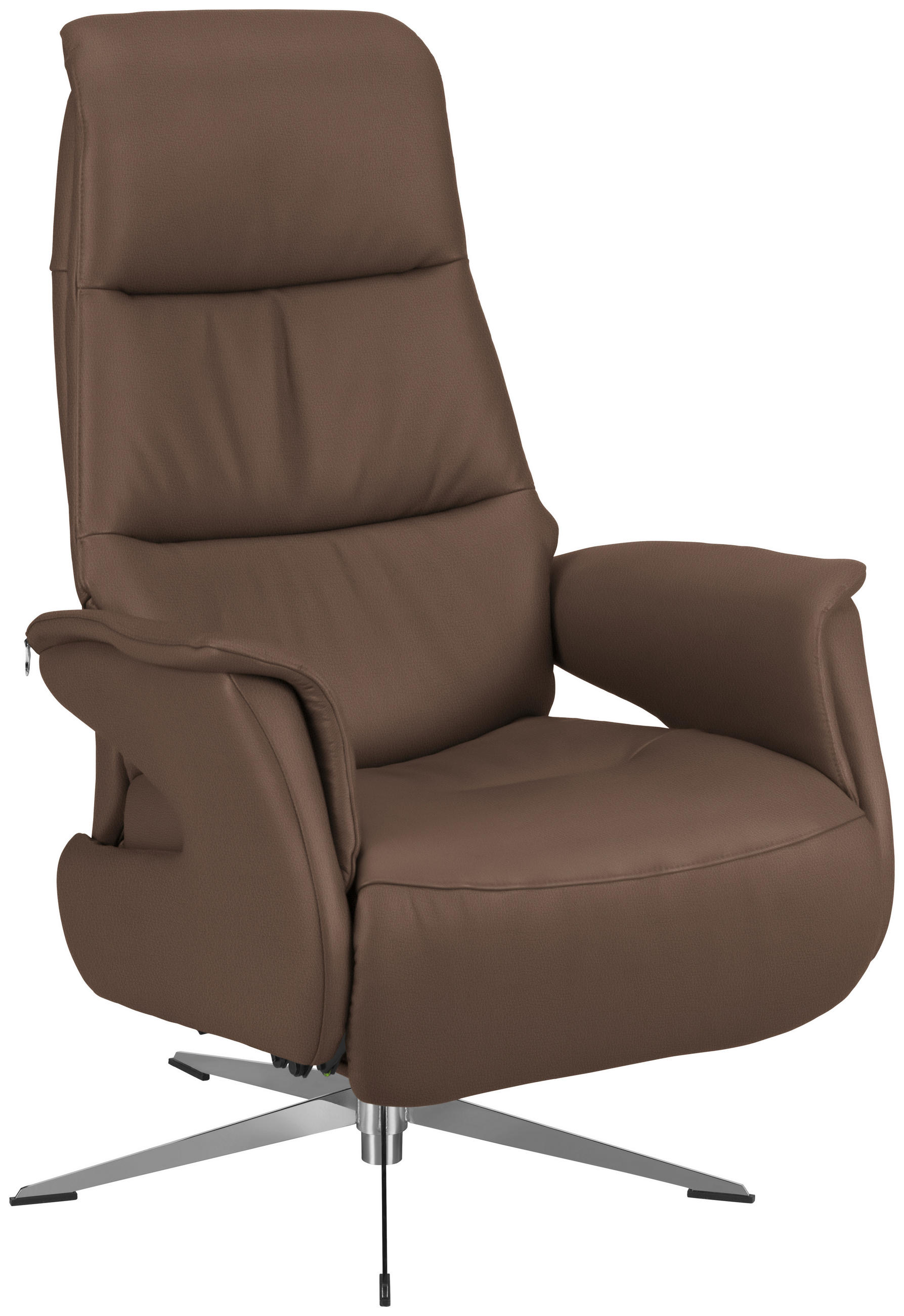 RELAXSESSEL Echtleder Relaxfunktion, Rücken echt    - Chromfarben/Hellbraun, Design, Leder/Metall (74/108/86cm) - Welnova