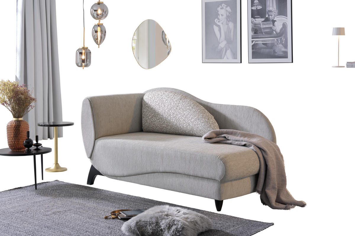 RÉCAMIERE in Webstoff Hellgrau  - Hellgrau/Schwarz, Modern, Holz/Textil (84/87/171-190cm) - Joka