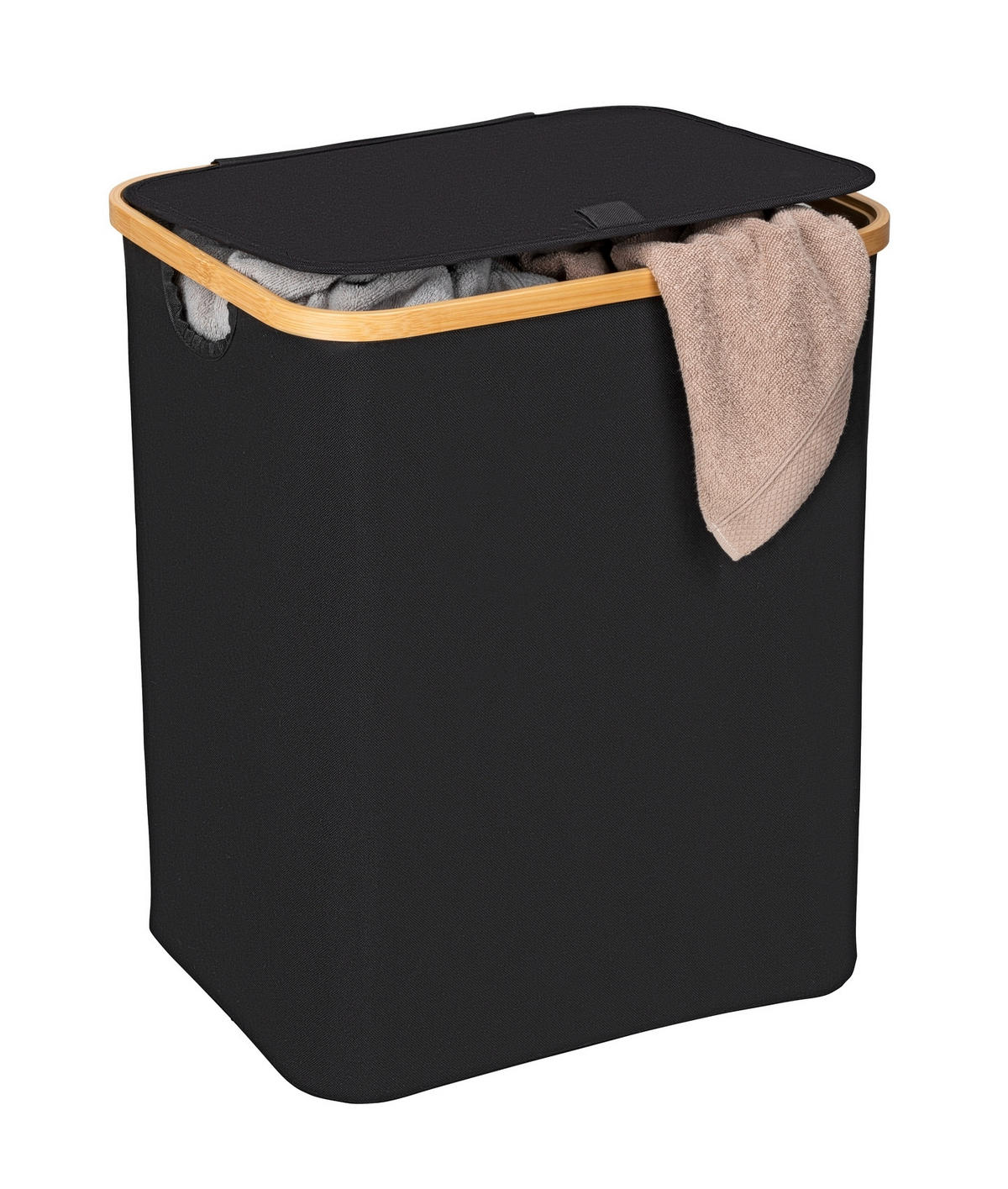 WÄSCHEKORB - Schwarz/Naturfarben, KONVENTIONELL, Holz/Textil (41/50/33cm) - Wenko