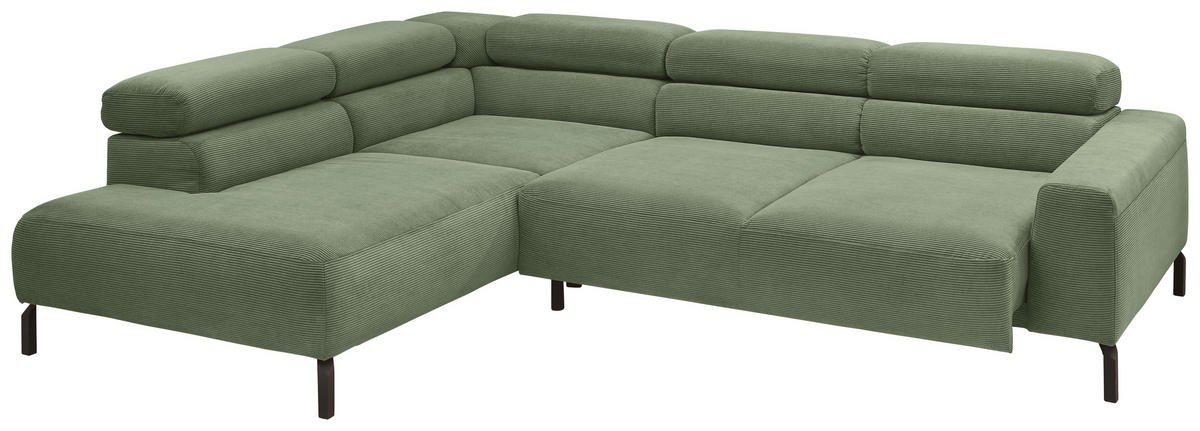 ECKSOFA inkl. Funktion Ottomane links  Olivgrün Feincord  - Schwarz/Olivgrün, Design, Textil/Metall (219/273cm) - Pure Home Lifestyle