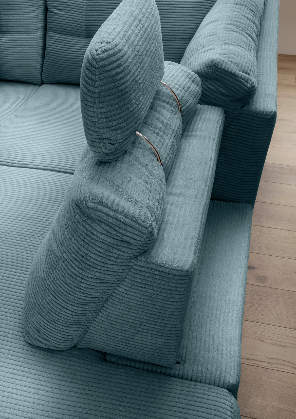 ECKSOFA in Cord Petrol  - Petrol/Naturfarben, Modern, Holz/Textil (274/206cm) - Livetastic