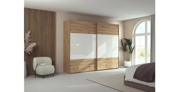SCHWEBETÜRENSCHRANK 271/223/68 cm 2-türig Weiß, Eiche Artisan  - Eichefarben/Weiß, Design, Glas/Holzwerkstoff (271/223/68cm) - Xora