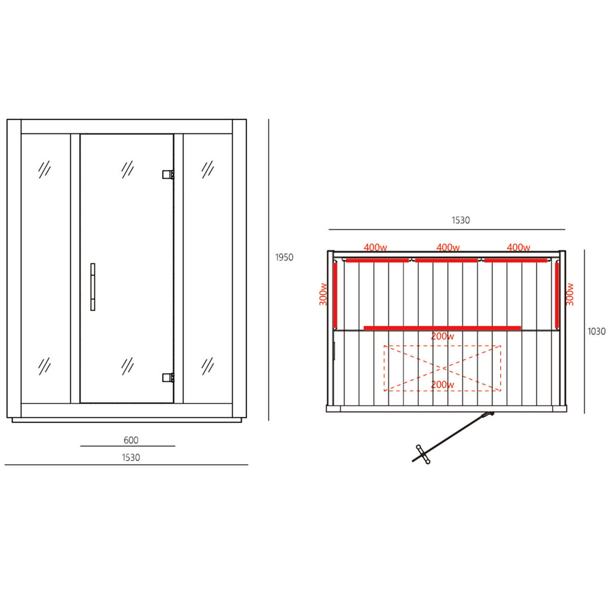 INFRAROTKABINE HÖNEFOSS III für 3 Personen HÖNEFOSS III  - KONVENTIONELL, Holz (153/195/105cm)