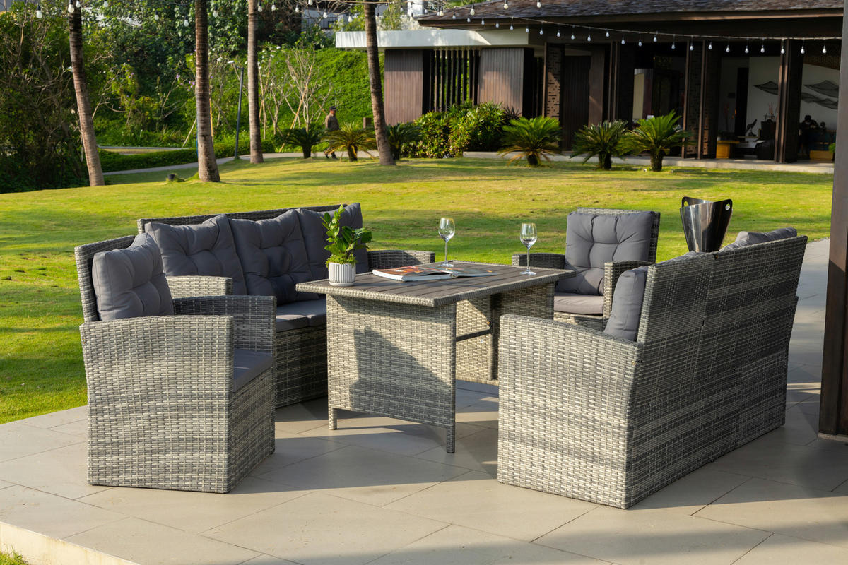 LOUNGEGARNITUR Stahl  - Dunkelgrau/Grau, MODERN, Kunststoff/Textil (120/70cm) - Ambia Garden