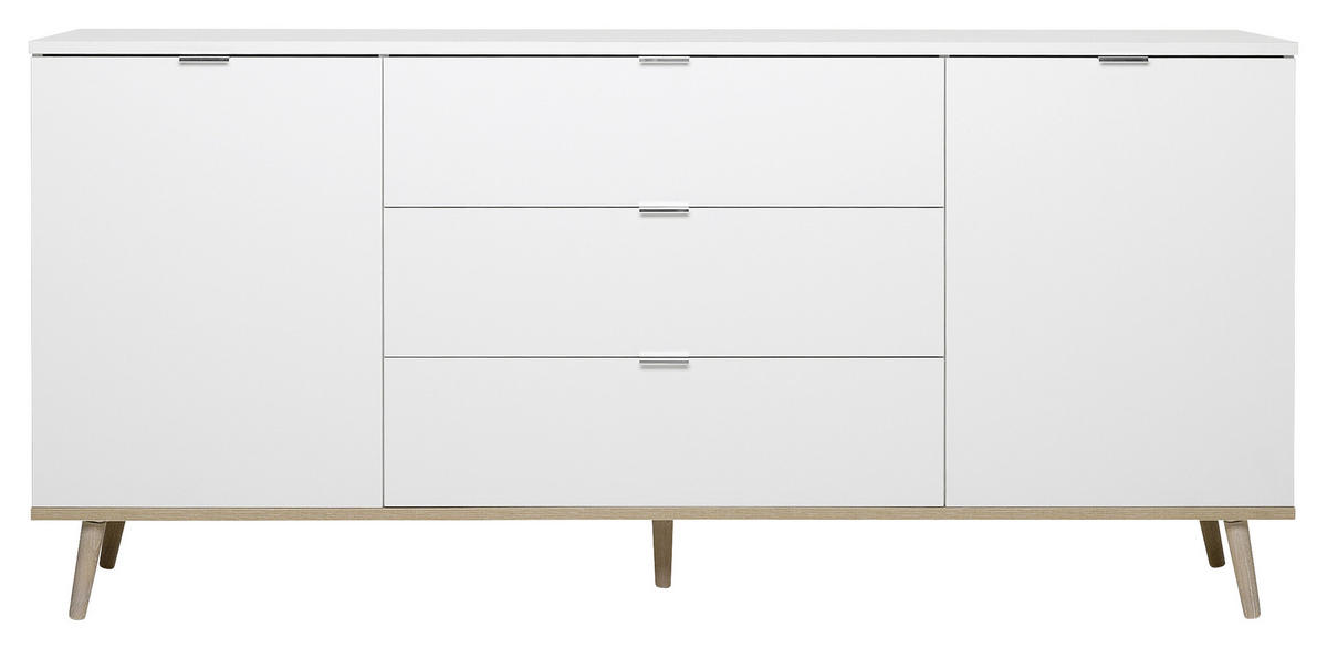 KOMODA, bela, hrast sonoma  - bela/barve aluminija, Konvencionalno, kovina/leseni material (180/87/40cm) - MID.YOU