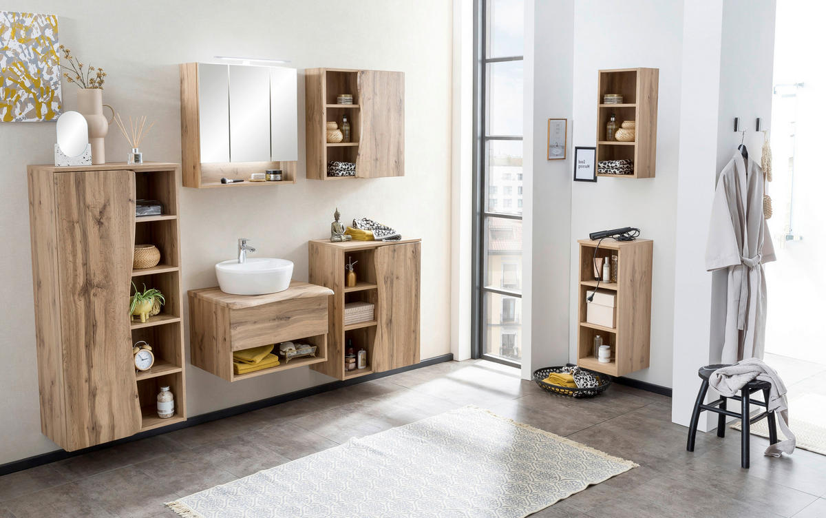 MIDISCHRANK 60/130/35 cm  - Silberfarben/Eiche Wotan, Natur, Holzwerkstoff/Kunststoff (60/130/35cm) - Xora