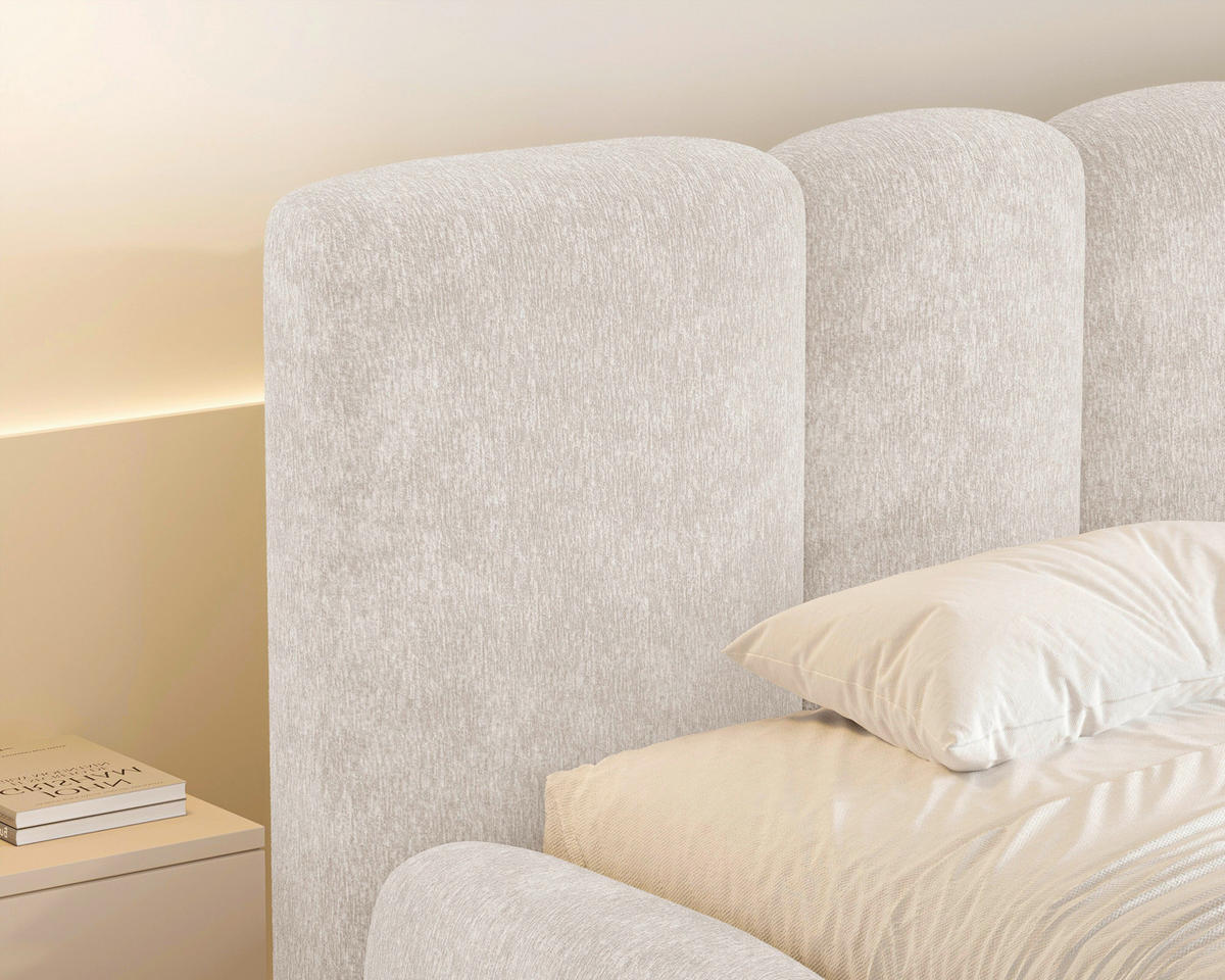 POLSTERBETT 140/200 cm,  in Beige, Lattenrost, Bettkasten,  - Beige/Schwarz, MODERN, Textil/Metall (140/200cm) - Livetastic
