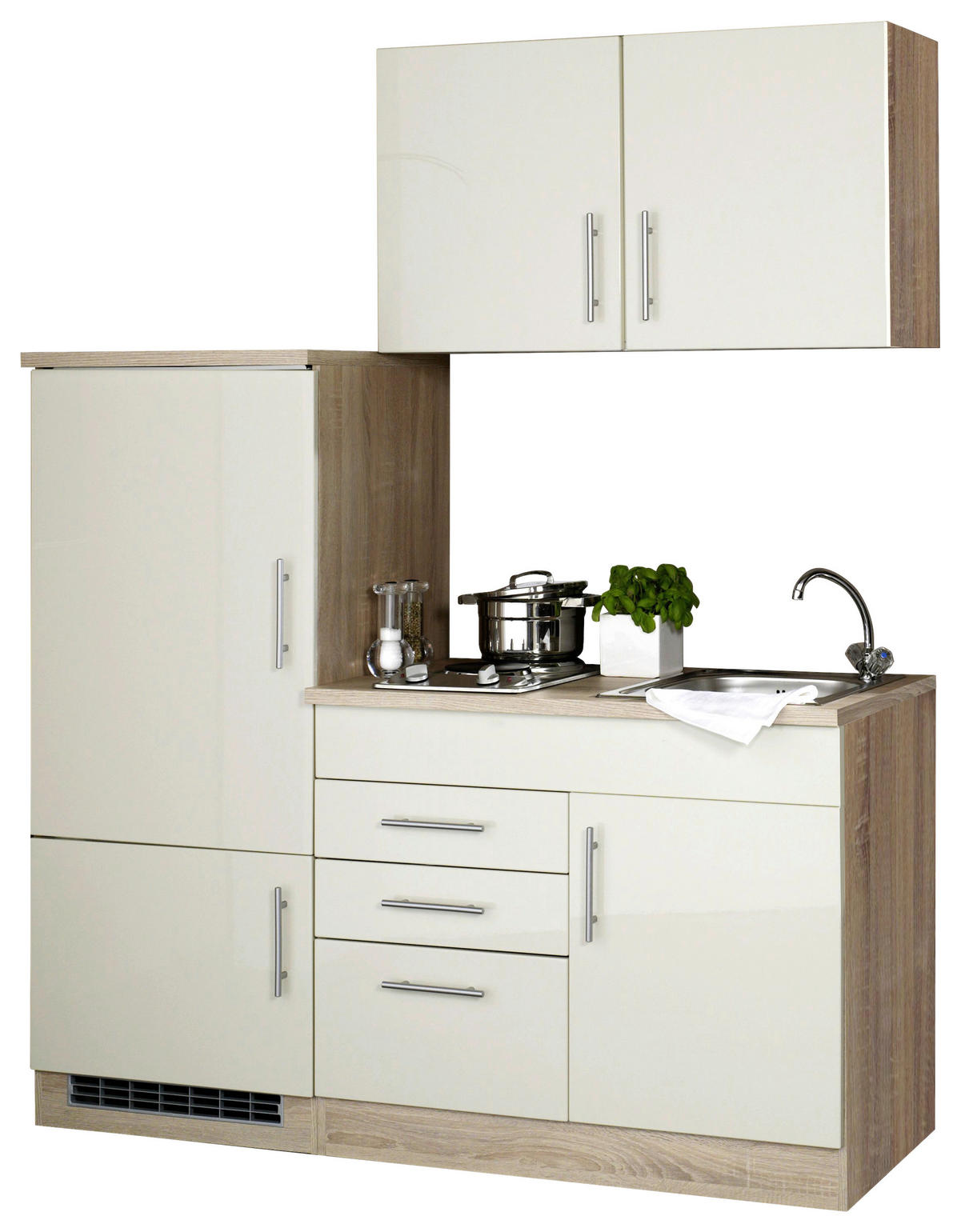 KÜCHENBLOCK 160 cm   in Creme  - Chromfarben/Eichefarben, Modern, Holzwerkstoff/Metall (160cm) - Held