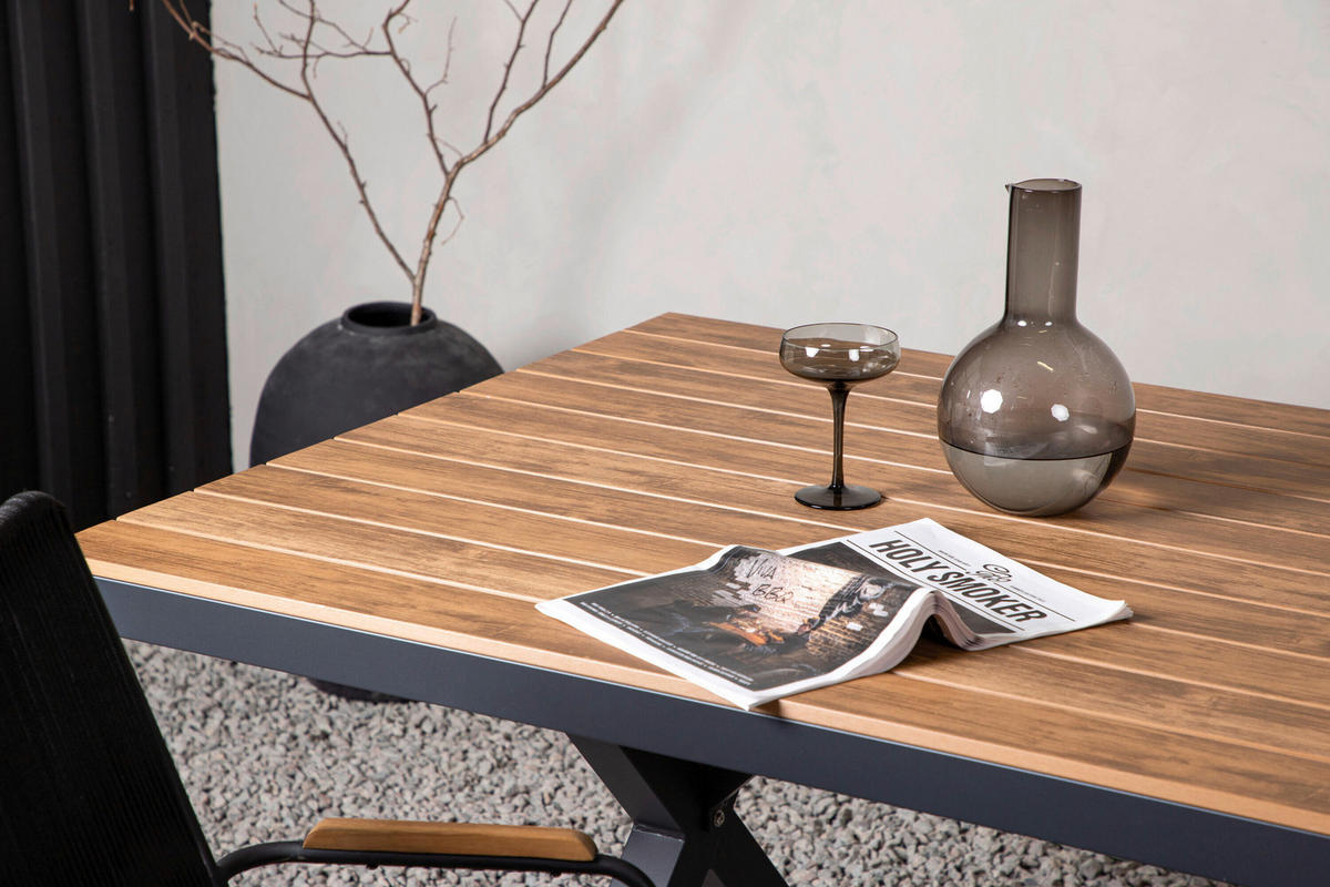 GARTENTISCH Metall, Holzwerkstoff Schwarz, Hellbraun rechteckig  - Hellbraun/Schwarz, MODERN, Holzwerkstoff/Metall (200/100/74cm) - Gardenson