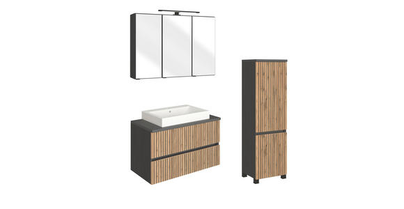 BADEZIMMER  in 130 cm  - Eiche Wotan/Graphitfarben, KONVENTIONELL, Glas/Keramik (130cm) - Xora